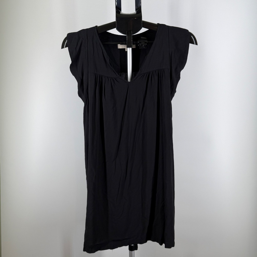 Ann Taylor Loft Womens Black Sleeveless Flutter Sleeve Mini Dress Split Neck XS